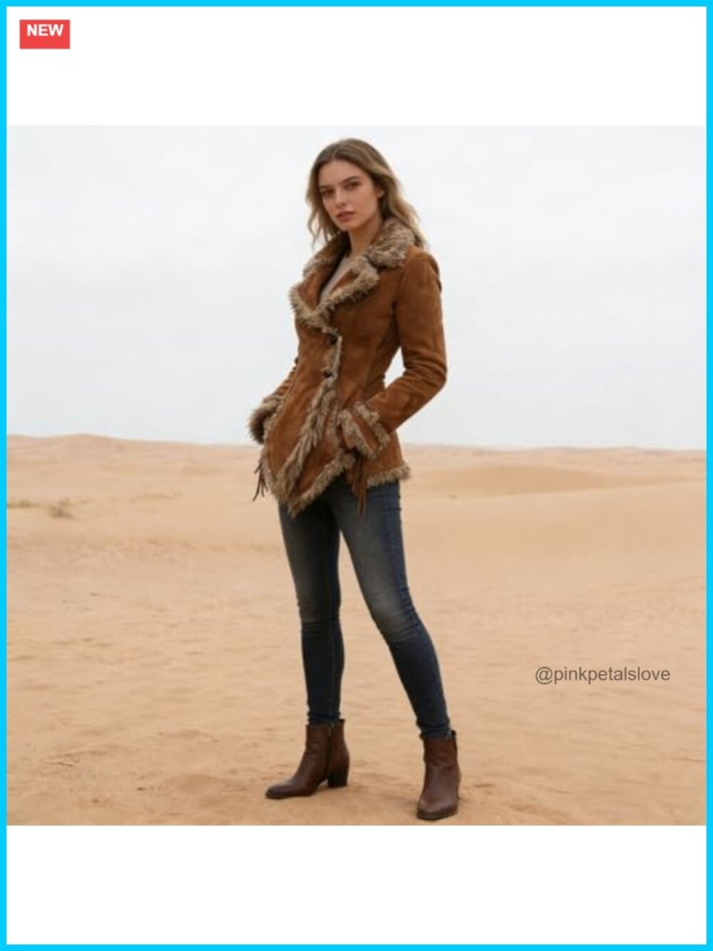 Vintage Faux Suede Jacket with Faux Fur Collar Slim Fit Aviator Style Casual - Picture 6 of 6